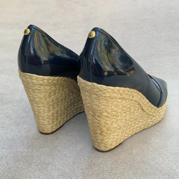 MICHAEL Michael Kors Navy Blue Leather Patent Espadrille Wedges Sz8 - Picture 10 of 16